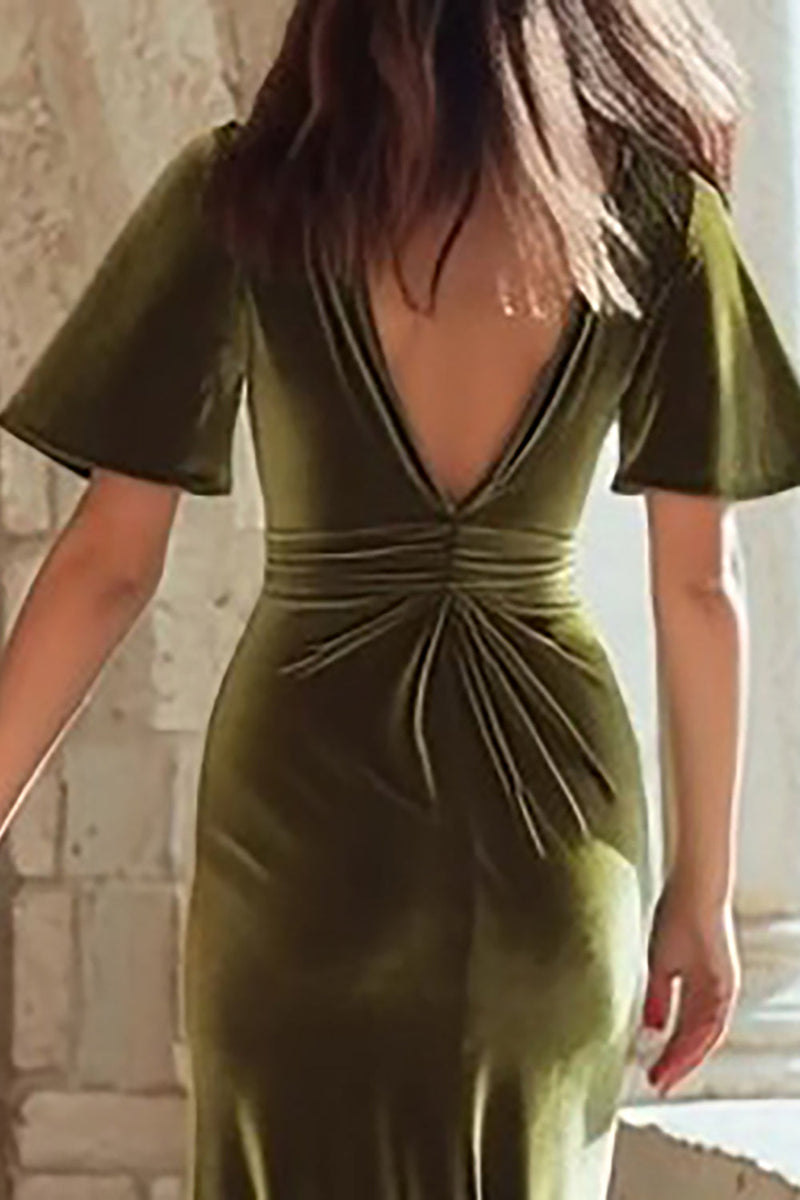 Load image into Gallery viewer, Olive Mermaid Velvet Maxi Holiday Party Dress