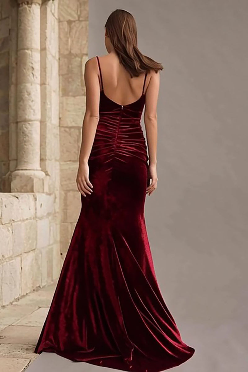 Load image into Gallery viewer, Burgundy Mermaid Velvet Maxi Holiday Party Dress