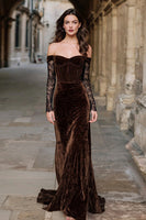 Load image into Gallery viewer, Brown Mermaid Velvet Long Corset Holiday Party Dress