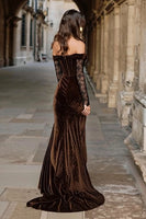 Load image into Gallery viewer, Brown Mermaid Velvet Long Corset Holiday Party Dress