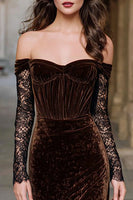 Load image into Gallery viewer, Brown Mermaid Velvet Long Corset Holiday Party Dress