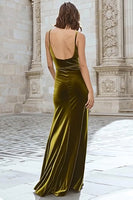 Load image into Gallery viewer, Olive Velvet Maxi Mermaid Holiday Party Dress with Slit