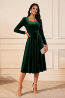 Load image into Gallery viewer, Dark Green Velvet A Line Midi Glitter Holiday Party Dress with Sleeves