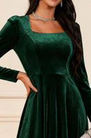 Load image into Gallery viewer, Dark Green Velvet A Line Midi Glitter Holiday Party Dress with Sleeves
