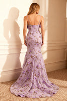 Load image into Gallery viewer, Floral Purple Embroidery Mermaid Long Prom Dress with Bow