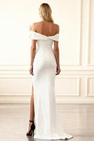 Load image into Gallery viewer, White Satin Off The Shoulder Mermaid Long Prom Dress with Bow