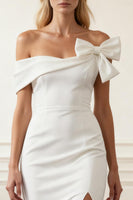 Load image into Gallery viewer, White Satin Off The Shoulder Mermaid Long Prom Dress with Bow