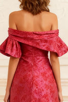 Load image into Gallery viewer, Rust Sheath Off the Shoulder Jacquard Long Prom Dress with Slit