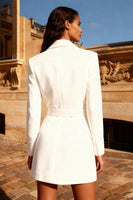 Load image into Gallery viewer, White Double Breasted Peak Lapel Mini Blazer Wedding Dress with Belt