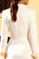 Load image into Gallery viewer, White Mini Ruffled Long Sleeves Blazer Wedding Dress with Belt