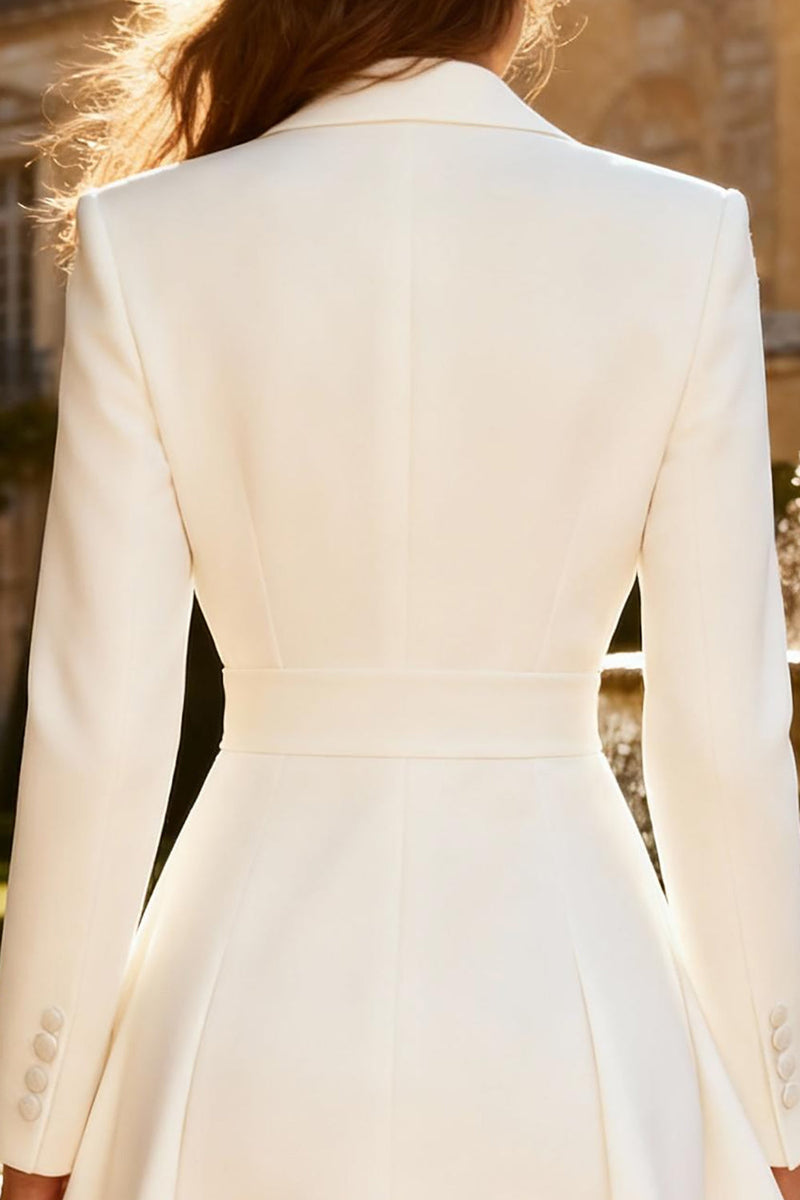Load image into Gallery viewer, White A Line Double Breasted Peak Lapel Mini Blazer Wedding Dress