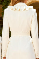 Load image into Gallery viewer, White Ruffled Shawl Lapel Mini Blazer Wedding Dress with Belt
