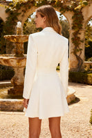 Load image into Gallery viewer, White Peak Lapel Short Ruched Blazer Wedding Dress with Belt