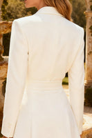 Load image into Gallery viewer, White Peak Lapel Short Ruched Blazer Wedding Dress with Belt
