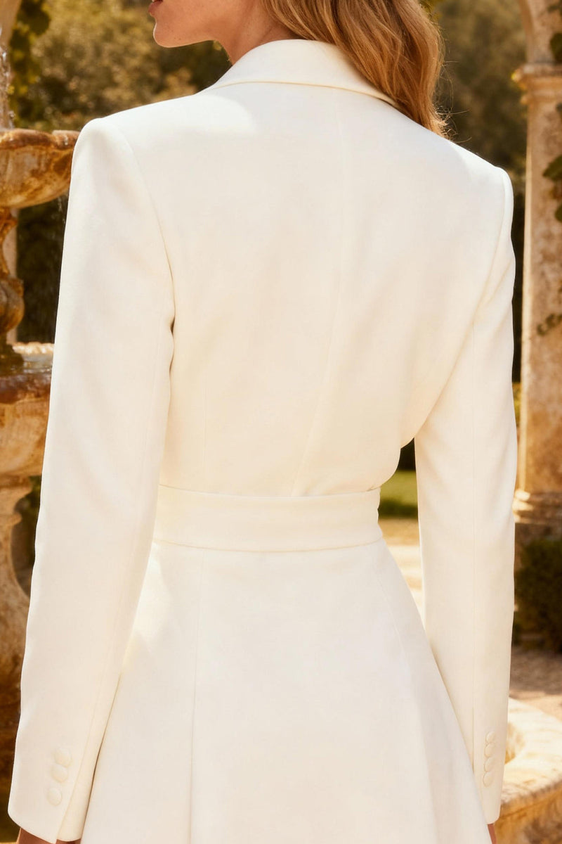 Load image into Gallery viewer, White Peak Lapel Short Ruched Blazer Wedding Dress with Belt
