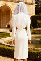 Load image into Gallery viewer, White Cut Out Peak Lapel Midi Blazer Wedding Dress with Slit