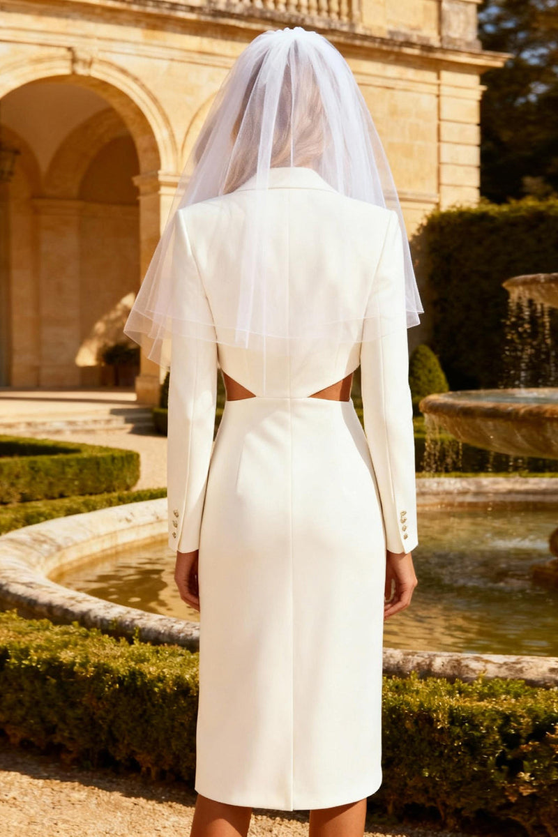 Load image into Gallery viewer, White Cut Out Peak Lapel Midi Blazer Wedding Dress with Slit