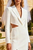 Load image into Gallery viewer, White Cut Out Peak Lapel Midi Blazer Wedding Dress with Slit