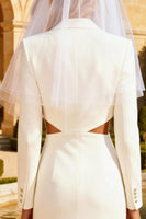 Load image into Gallery viewer, White Cut Out Peak Lapel Midi Blazer Wedding Dress with Slit