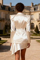 Load image into Gallery viewer, White Peak Lapel Satin Double Breasted Mini Blazer Wedding Dress
