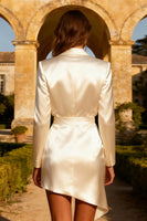 Load image into Gallery viewer, White Peak Lapel Satin Mini Blazer Wedding Dress with Button