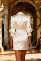 Load image into Gallery viewer, White Satin Peak Lapel Mini Blazer Wedding Dress