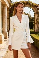 Load image into Gallery viewer, White Peak Lapel Short Blazer Wedding Dress with Ruffles