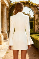 Load image into Gallery viewer, White Peak Lapel Short Blazer Wedding Dress with Ruffles