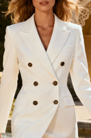 Load image into Gallery viewer, White Double Breasted Peak Lapel Ruffled Short Blazer Wedding Dress