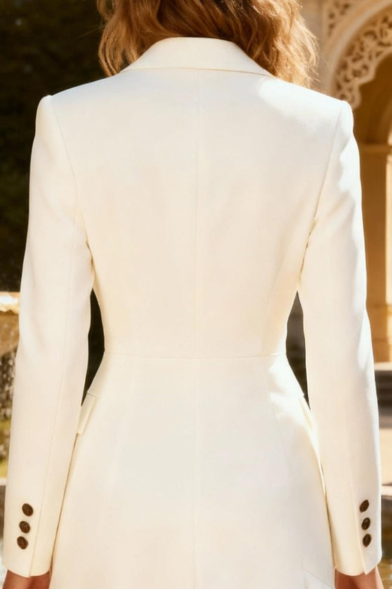 Load image into Gallery viewer, White Double Breasted Peak Lapel Ruffled Short Blazer Wedding Dress
