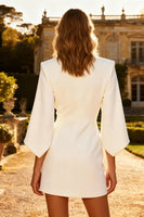 Load image into Gallery viewer, White Peak Lapel Mini Blazer Wedding Dress with Sleeves