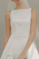 Load image into Gallery viewer, White A Line Bateau Neck Satin Short Wedding Dress