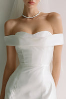 Load image into Gallery viewer, White Off the Shoulder Bodycon Satin Short Wedding Dress