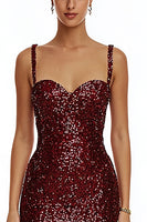 Load image into Gallery viewer, Sparkly Burgundy Spaghetti Straps Bodycon Sequin Short Cocktail Dress