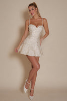 Load image into Gallery viewer, Sparkly Ivory Spaghetti Straps Sequin Short Cocktail Dress