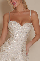 Load image into Gallery viewer, Sparkly Ivory Spaghetti Straps Sequin Short Cocktail Dress