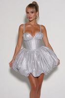 Load image into Gallery viewer, Sparkly Silver Spaghetti Straps Sequin Corset Short Cocktail Dress