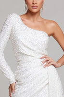 Load image into Gallery viewer, Sparkly White One Shoulder Sequin Bodycon Short Cocktail Dress with Side Cape