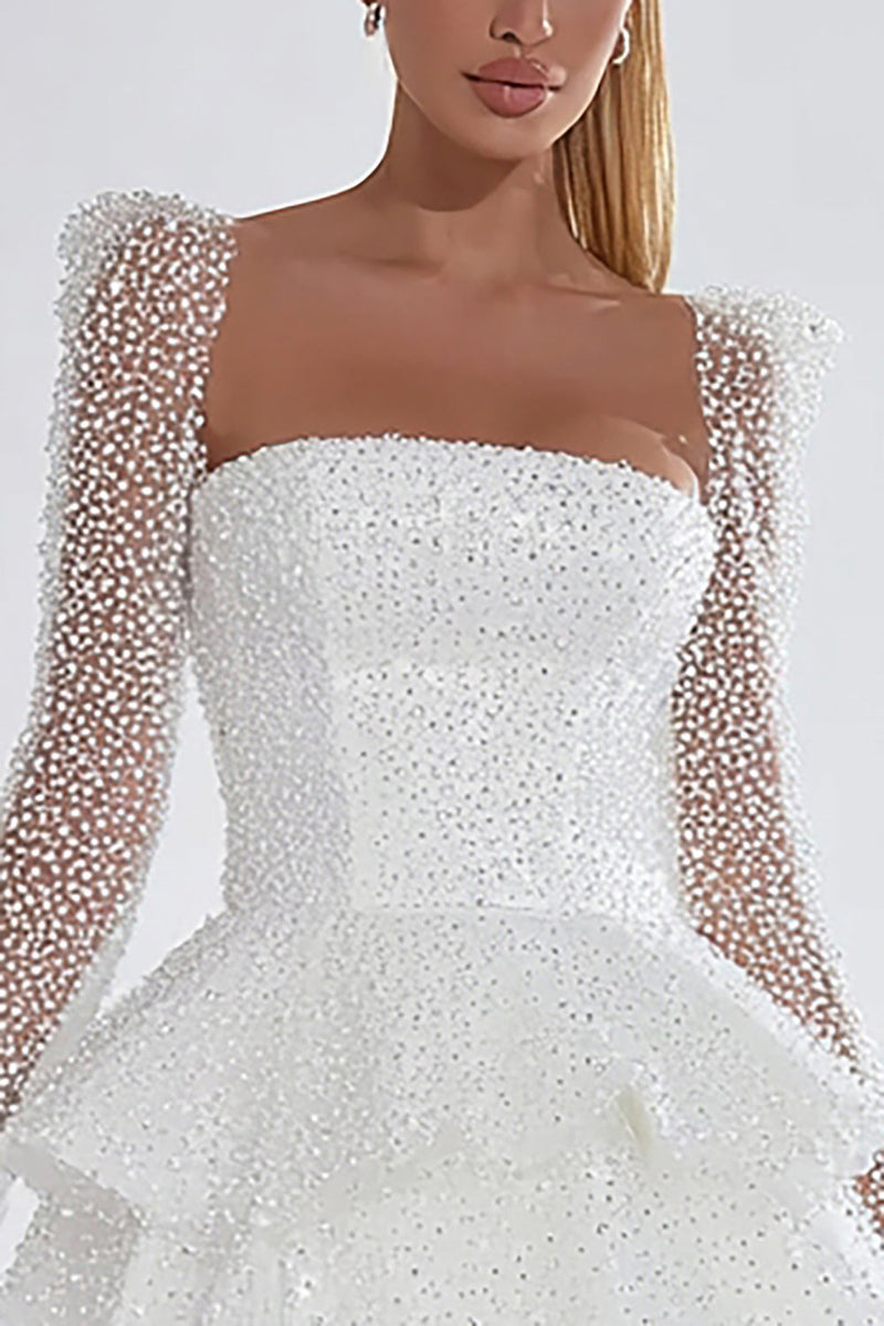 Load image into Gallery viewer, Sparkly White Ruffled Sequin Short Corset Cocktail Dress with Sleeves