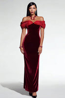 Load image into Gallery viewer, Sparkly Burgundy Velvet Mermaid Beaded Long Formal Dress