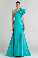 Load image into Gallery viewer, Jade Mermaid Satin One Shoulder Long Formal Dress with Bow