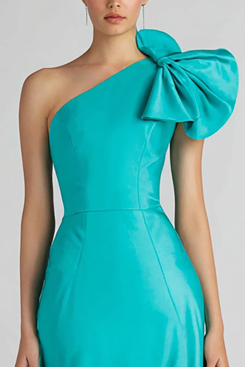 Load image into Gallery viewer, Jade Mermaid Satin One Shoulder Long Formal Dress with Bow