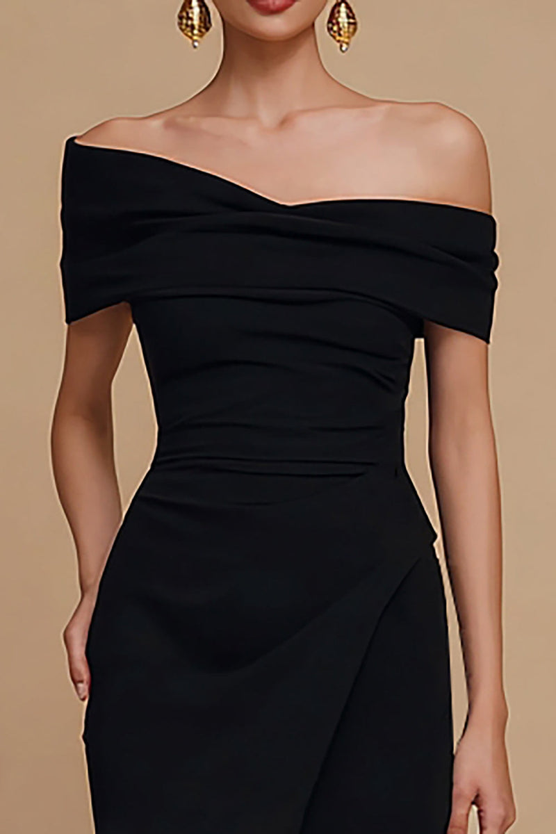 Load image into Gallery viewer, Black Mermaid Off the Shoulder Maxi Formal Dress with Slit