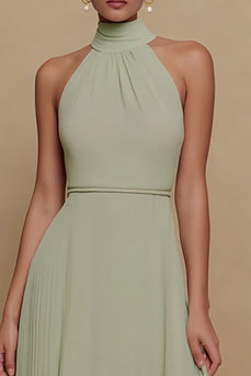 Dusty Sage High Neck Chiffon A Line Long Formal Dress