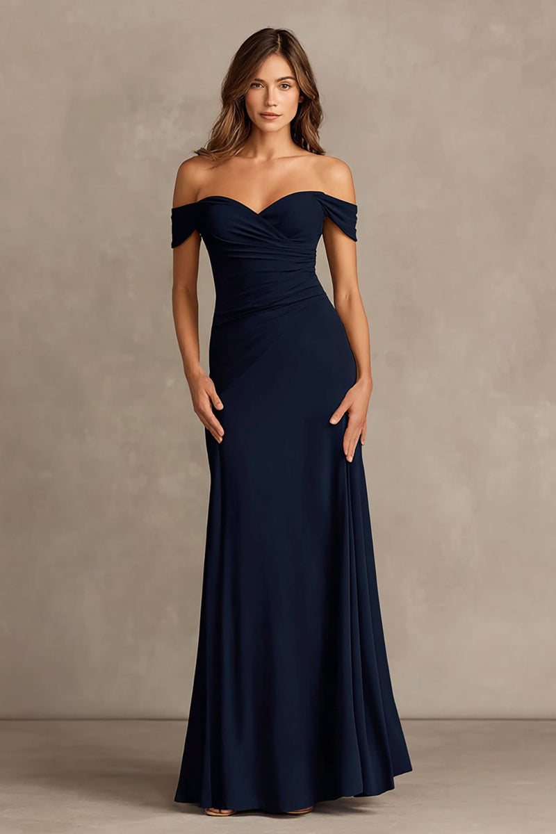 Load image into Gallery viewer, Navy Off the Shoulder Sheath Maxi Formal Dress