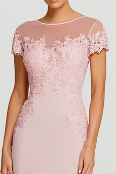 Pink Mermaid Boat Neck Maxi Formal Dress with Lace