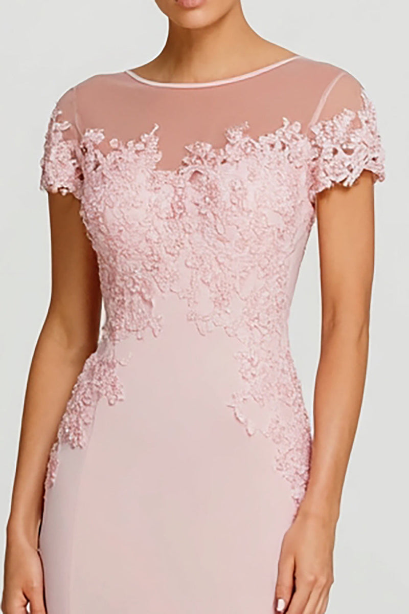 Load image into Gallery viewer, Pink Mermaid Boat Neck Maxi Formal Dress with Lace