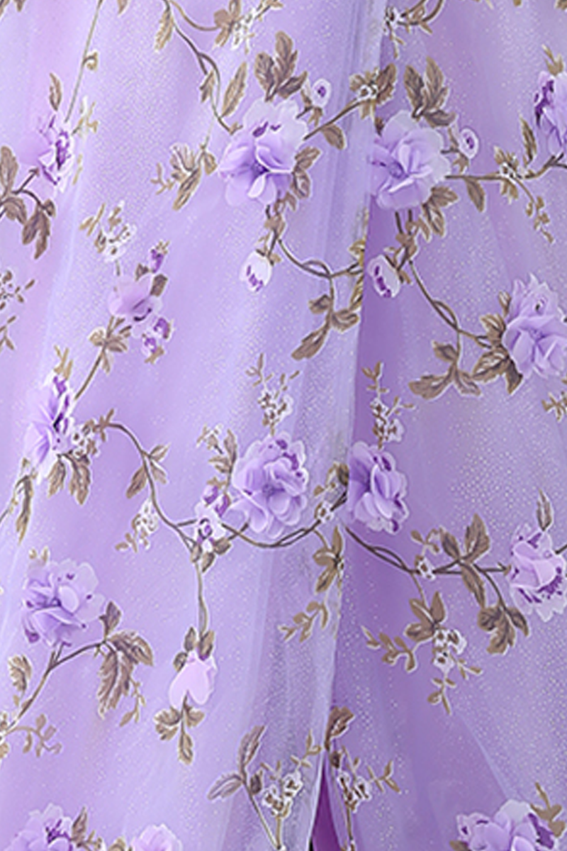 Load image into Gallery viewer, Lilac Floral A Line One Shoulder Tulle Long Prom Dress with Slit