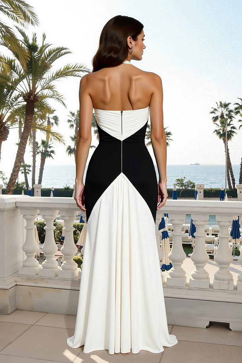 Queendancer Women Black and White Maxi Formal Dress Sheath Criss Cross