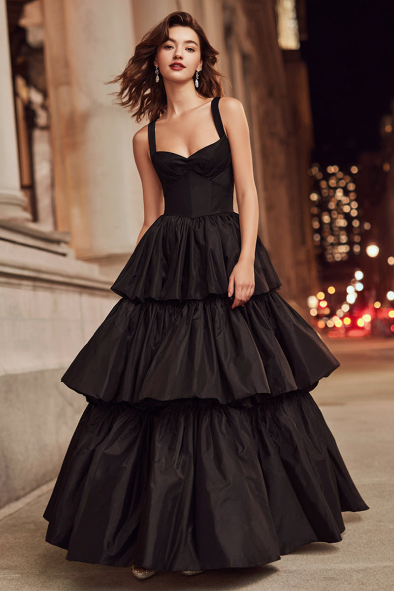 formal dress with thick straps Queendancer Women Black Ruffled Satin Long A Line Tiered Black Tie Dress – queendanceruk DZ26C043 Thick straps cover the The 8 Best Shoe color:Grey Blue